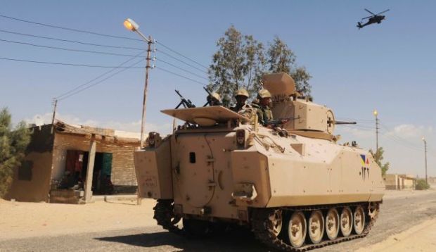 An Egyptian armored personnel carrier on patrol in the Sinai