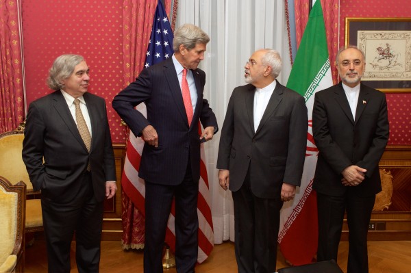 John Kerry chats with Mohammad Javad Zarif