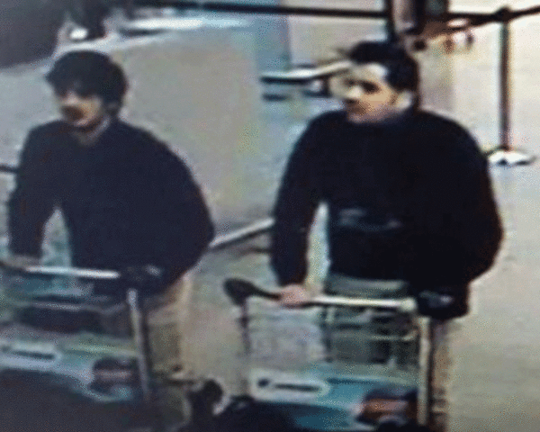 Belgian suicide bombers Khalid and Ibrahim el-Bakraoui at Brussels airport