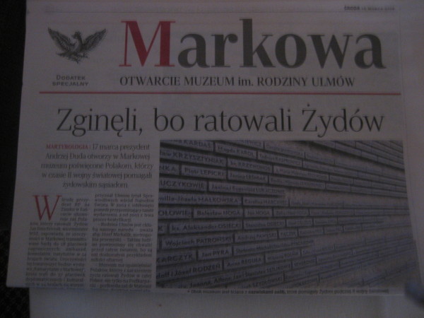 Polish newspaper headline reads, "Died because they saved Jews"