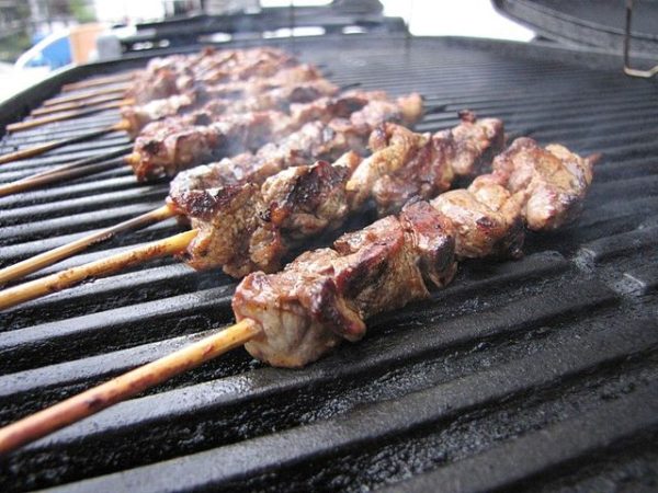Lamb kebabs on the grill
