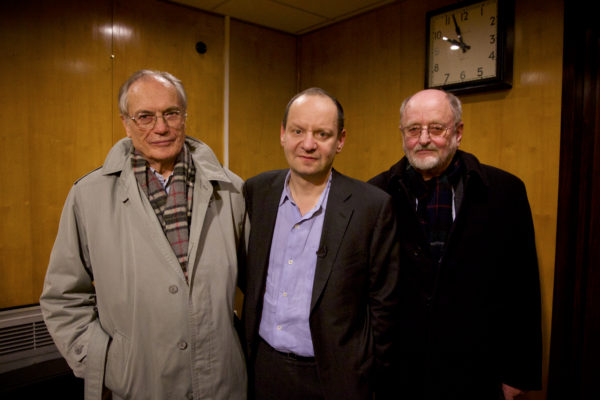 Philippe Sands, center, with Niklas Frank, right, and Horst von Wachter, left