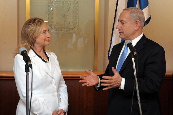 Hillary Clinton, as U.S. secretary of state, meets Benjamin Netanyahu in Jerusalem in 2012