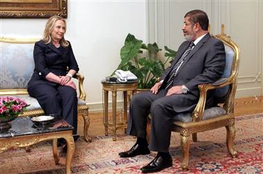 Mohammed Morsi meets Hillary Clinton, U.S. secretary of state, in 2012