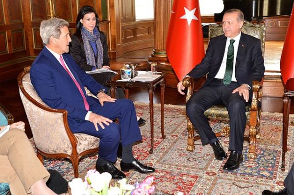 Recep Tayyip Erdogan in a meeting with U.S. Secretary of State John Kerry
