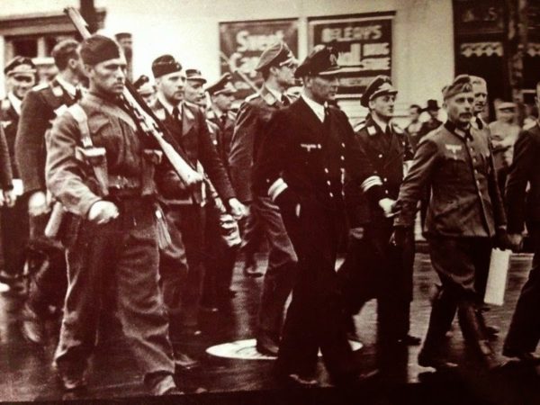 German prisoners of war are marched through Gravenhurst in 1940 en route to captivity in Camp 20